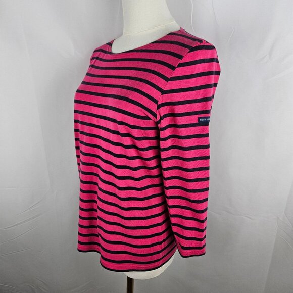 Saint James Breton Stripe Top Sz 6 Made in France Cotton Nautical Pink Black - Picture 4 of 10